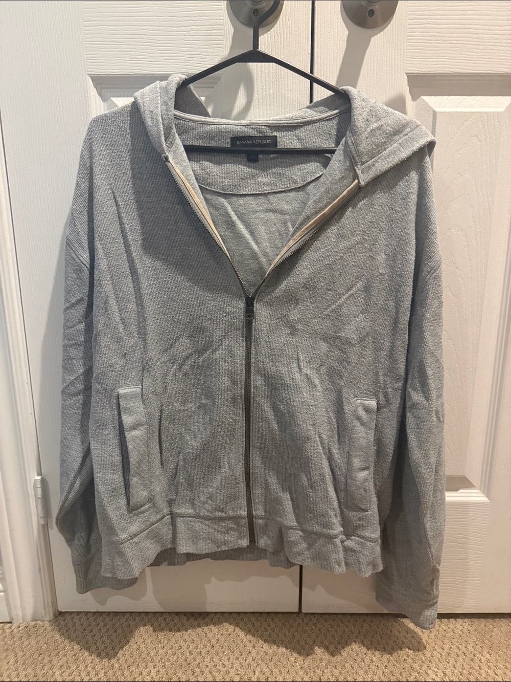 Banana Republic Light Gray Zip-Up Hoodie Sweater